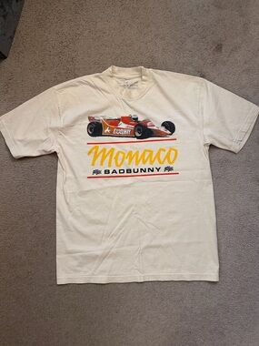 Bad Bunny Monaco Graphic Tee - Cream with Red & Yellow Print